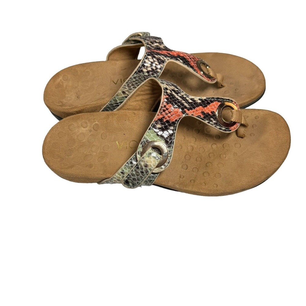 Vionic Lana Leather Faux Snake Skin Podiatrist Designed Thong Sandals Size 6 - Picture 2 of 6